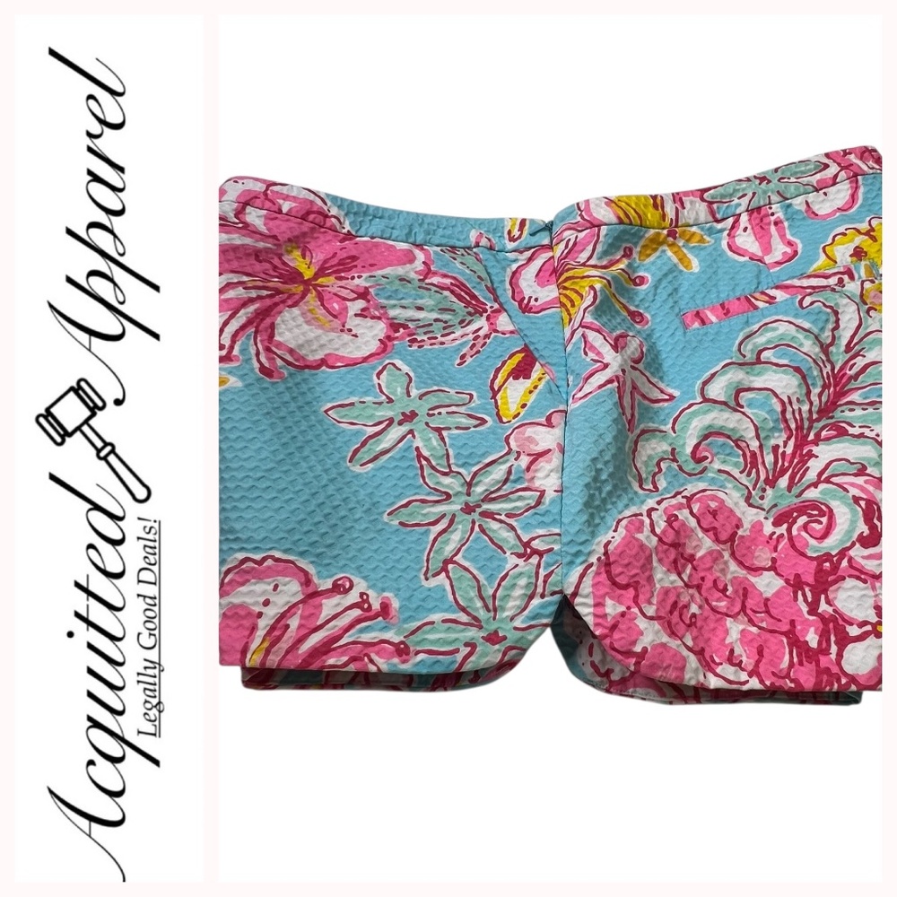 Lily Pulitzer Floral Crinkle Four Pocket Side Zipper Short Shorts